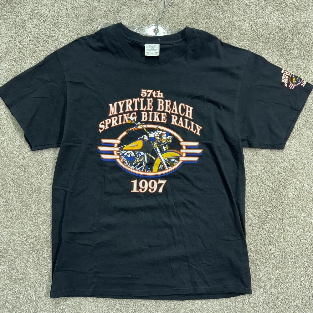 Vintage Myrtle Beach Bike Rally Shirt Mens L Black 1997 Graphic Tee Short Sleeve